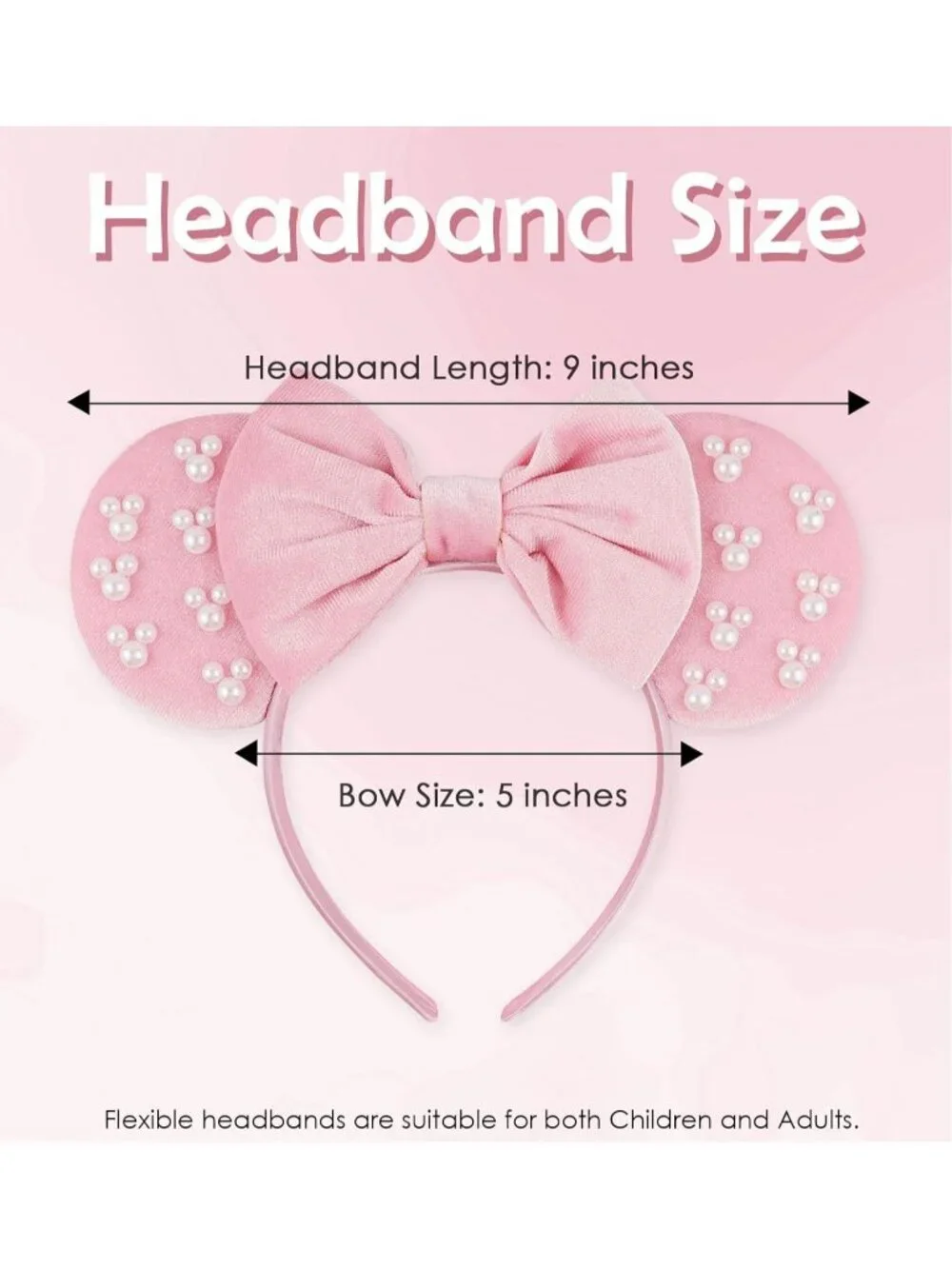 Women Pink Polyester Velvet Mickey Mouse Halloween Costume Headband